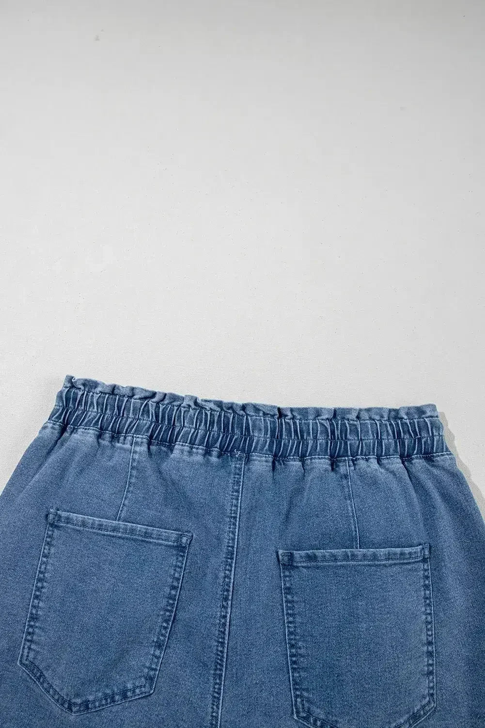 Grey Drawstring High Waist Casual Denim Shorts