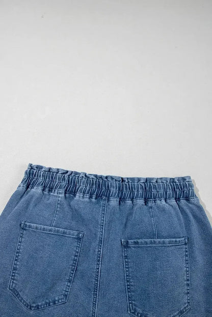 Grey Drawstring High Waist Casual Denim Shorts