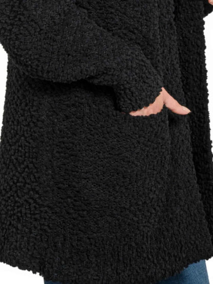 Zenana Long Sleeve Popcorn Sweater Cardigan with Pockets