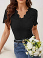 Lace Trim Eyelet Embroidered Summer T Shirt