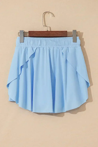 Light Green Drawstring High Waist Lined Tennis Skort