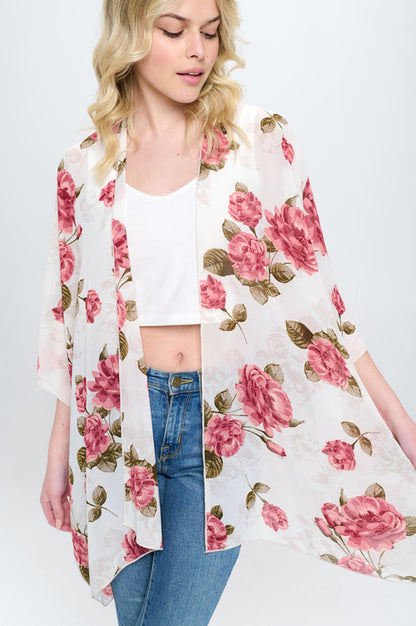 Floral Kimono Cardigan with Open Front | Apparel | Kitchen + Metal