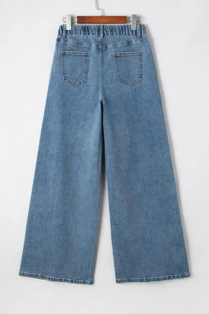 Dusk Blue Medium Wash Drawstring Waist Wide Leg Jeans