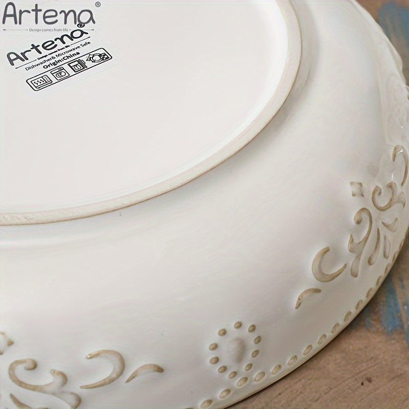 Artena Embossed Damask 24cm Large Ceramic Pasta Bowl | Kitchen + Metal