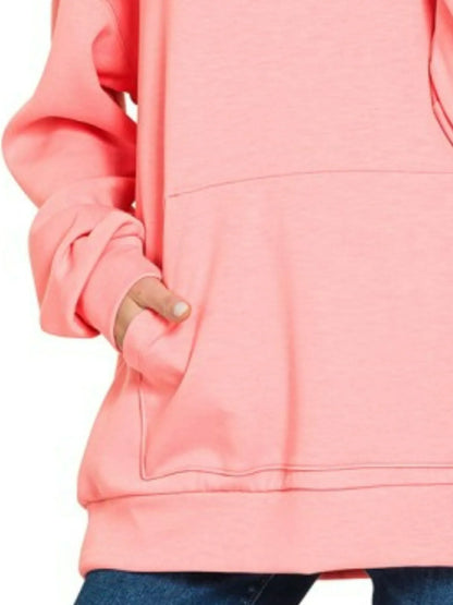 Zenana Oversized Scuba Hoodie with Kangaroo Pocket in Pink
