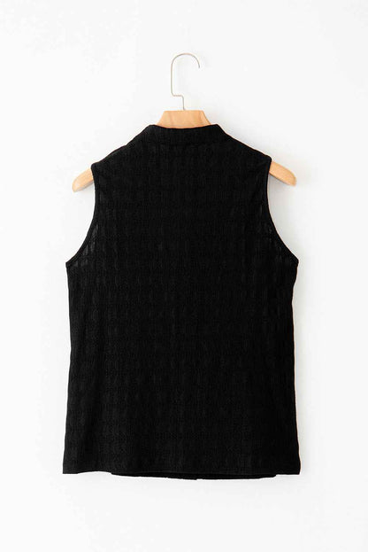 Sea Green Sleeveless Top - Textured Split V Neck Women's Shirt