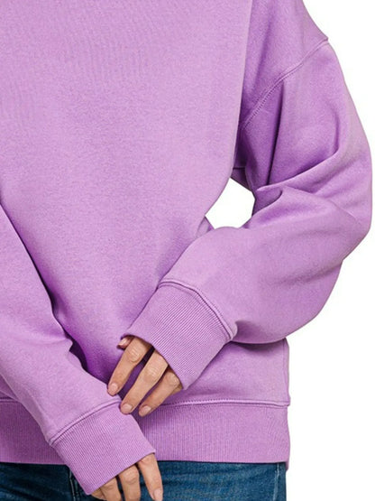 Zenana Fleece Crewneck Long Sleeve Sweatshirt in Lavender