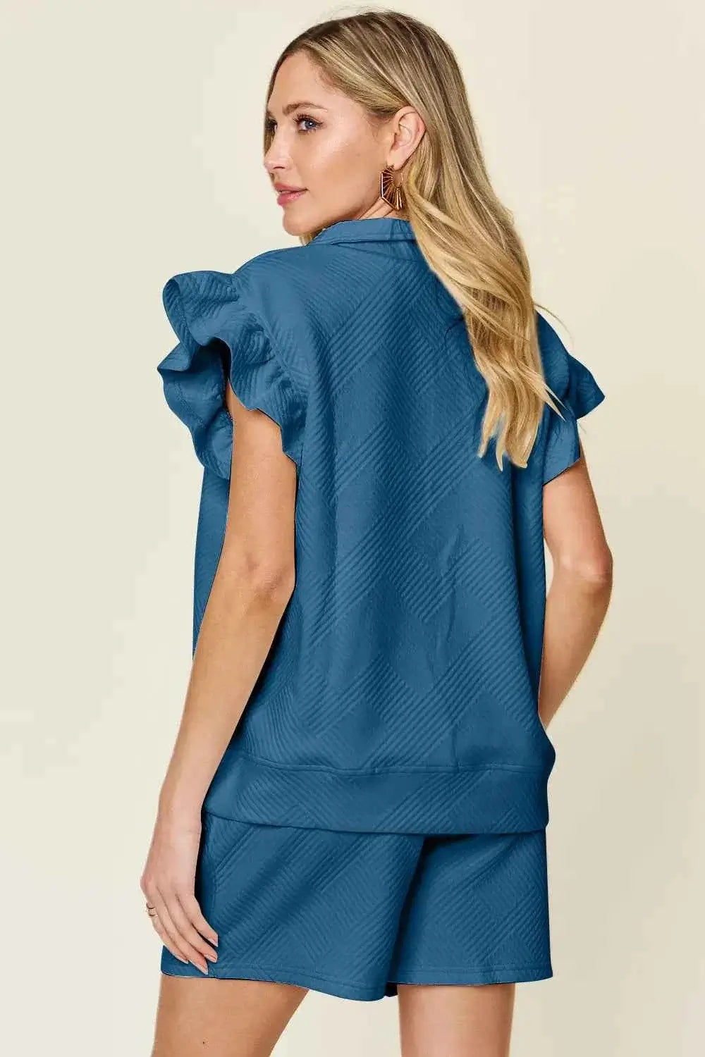 Plus Size Flounce Sleeve 2 piece top and shorts set