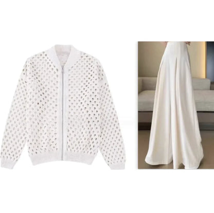 Open Knit Zip-Up Bomber Jacket