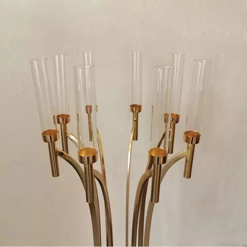 Petal Wedding Centerpiece Decor | 8-Arm Gold Candle Holder