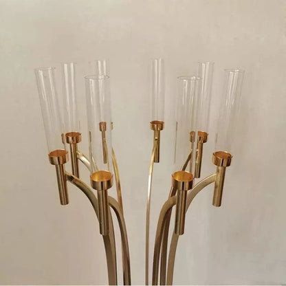 Petal Wedding Centerpiece Decor | 8-Arm Gold Candle Holder