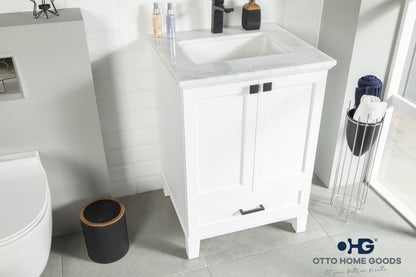 Paloma 24" White Bathroom Vanity with Quartz Top & Black Hardware