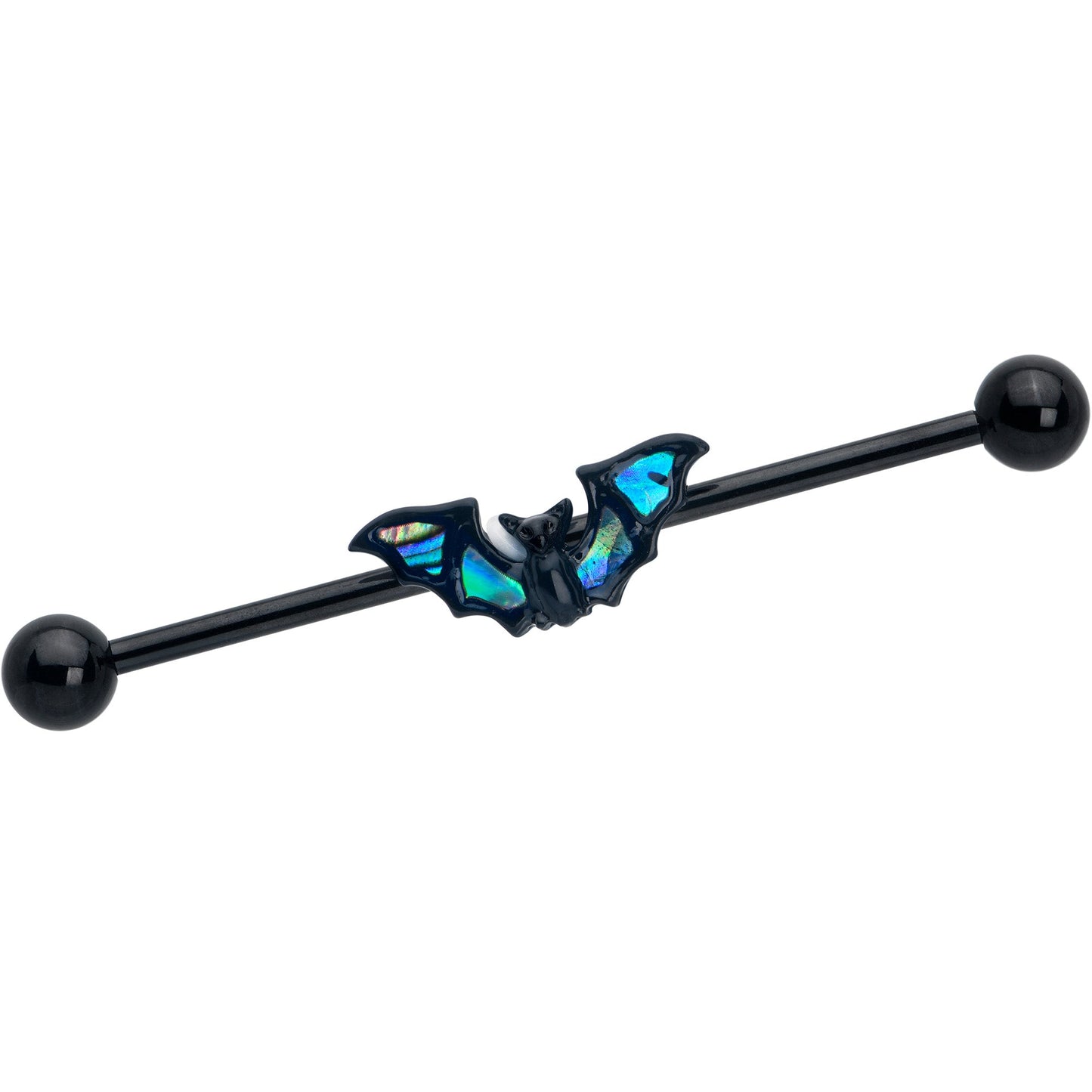 14G Black Bat in Blue Industrial Barbell 38mm