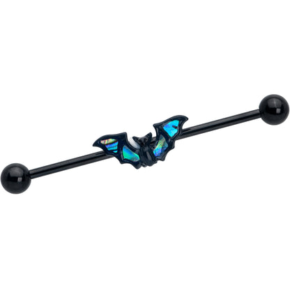14G Black Bat in Blue Industrial Barbell 38mm