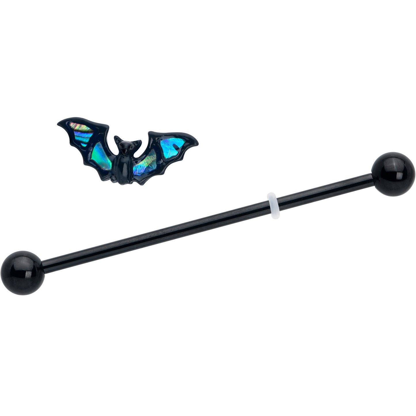 14G Black Bat in Blue Industrial Barbell 38mm