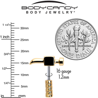 16G 1/4 Gold Tone Optical Illusion Hammer Cartilage Tragus Earring