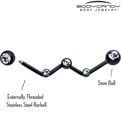 14G Clear Gem Black Constellation Style Project Bar 32mm