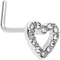 20G 7mm Clear Gem Hollow Paved Heart L Shape Nose Ring