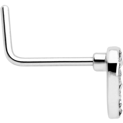 20G 7mm Clear Gem Hollow Paved Heart L Shape Nose Ring