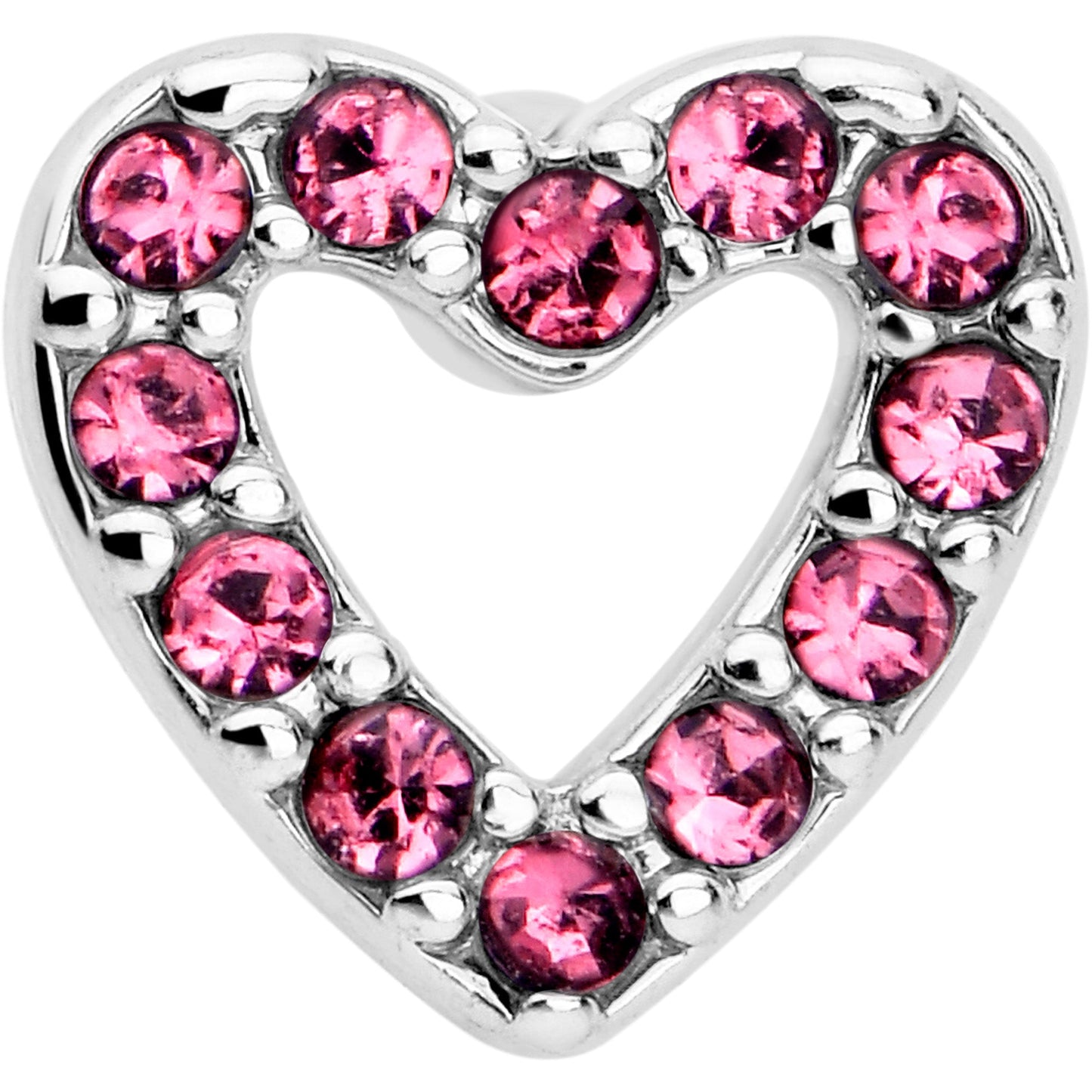 20G 7mm Pink Gem Hollow Paved Heart L Shape Nose Ring