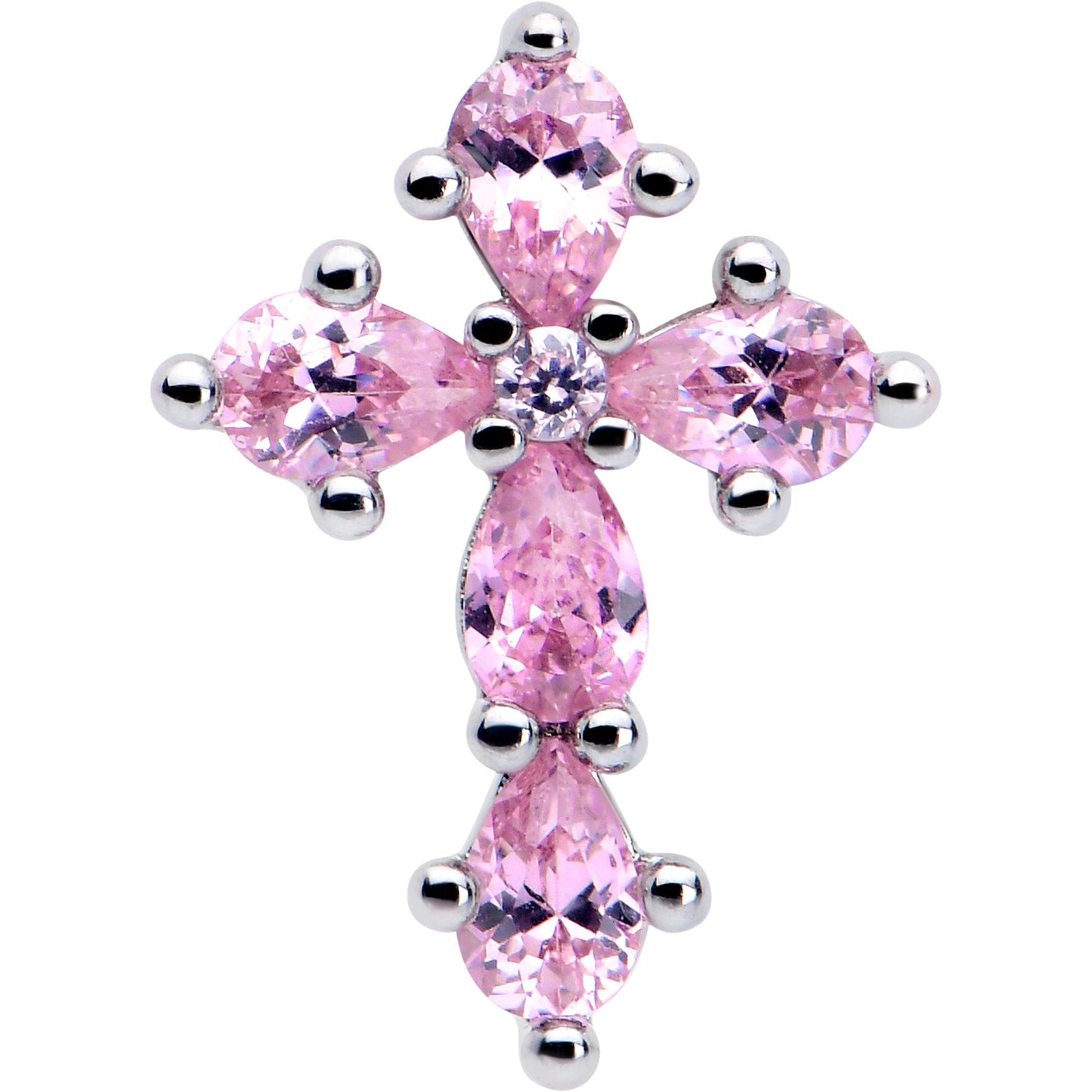 20G 7mm Pink CZ Gem Classic Cross L Shape Nose Ring