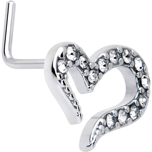 20G 7mm Clear Gem Stylized Heart L Shape Nose Ring