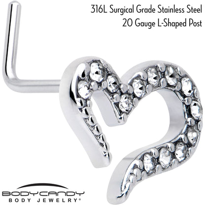 20G 7mm Clear Gem Stylized Heart L Shape Nose Ring