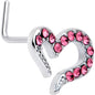 20G 7mm Pink Gem Stylized Heart L Shape Nose Ring