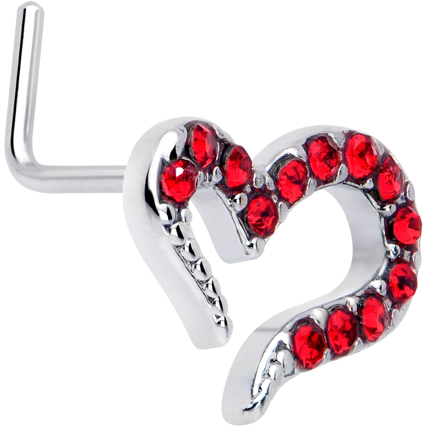 20G 7mm Red Gem Stylized Heart L Shape Nose Ring