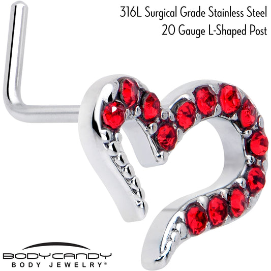 20G 7mm Red Gem Stylized Heart L Shape Nose Ring