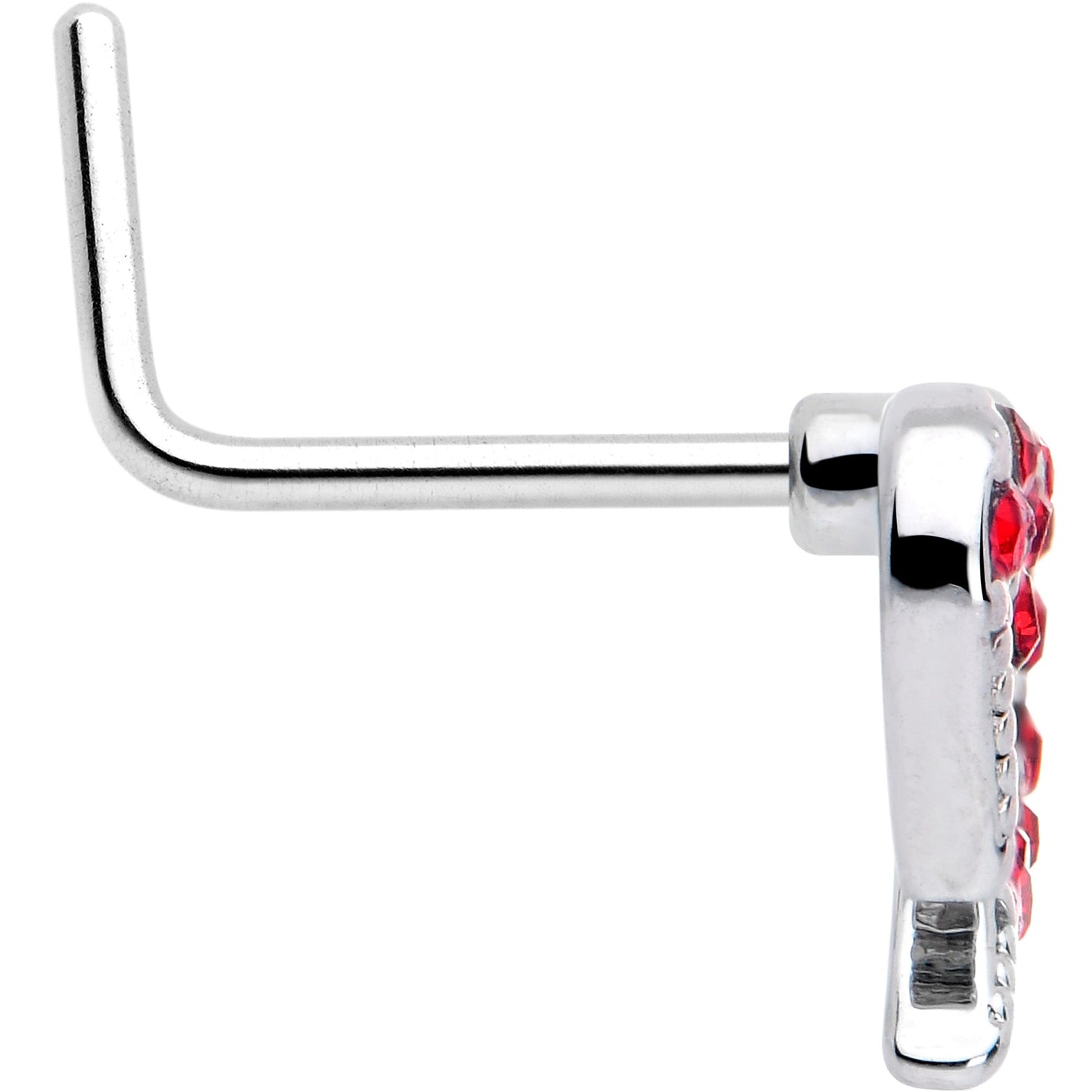 20G 7mm Red Gem Stylized Heart L Shape Nose Ring