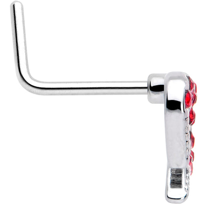 20G 7mm Red Gem Stylized Heart L Shape Nose Ring