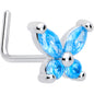 20G 7mm Blue CZ Gem Open Wing Butterfly L Shape Nose Ring