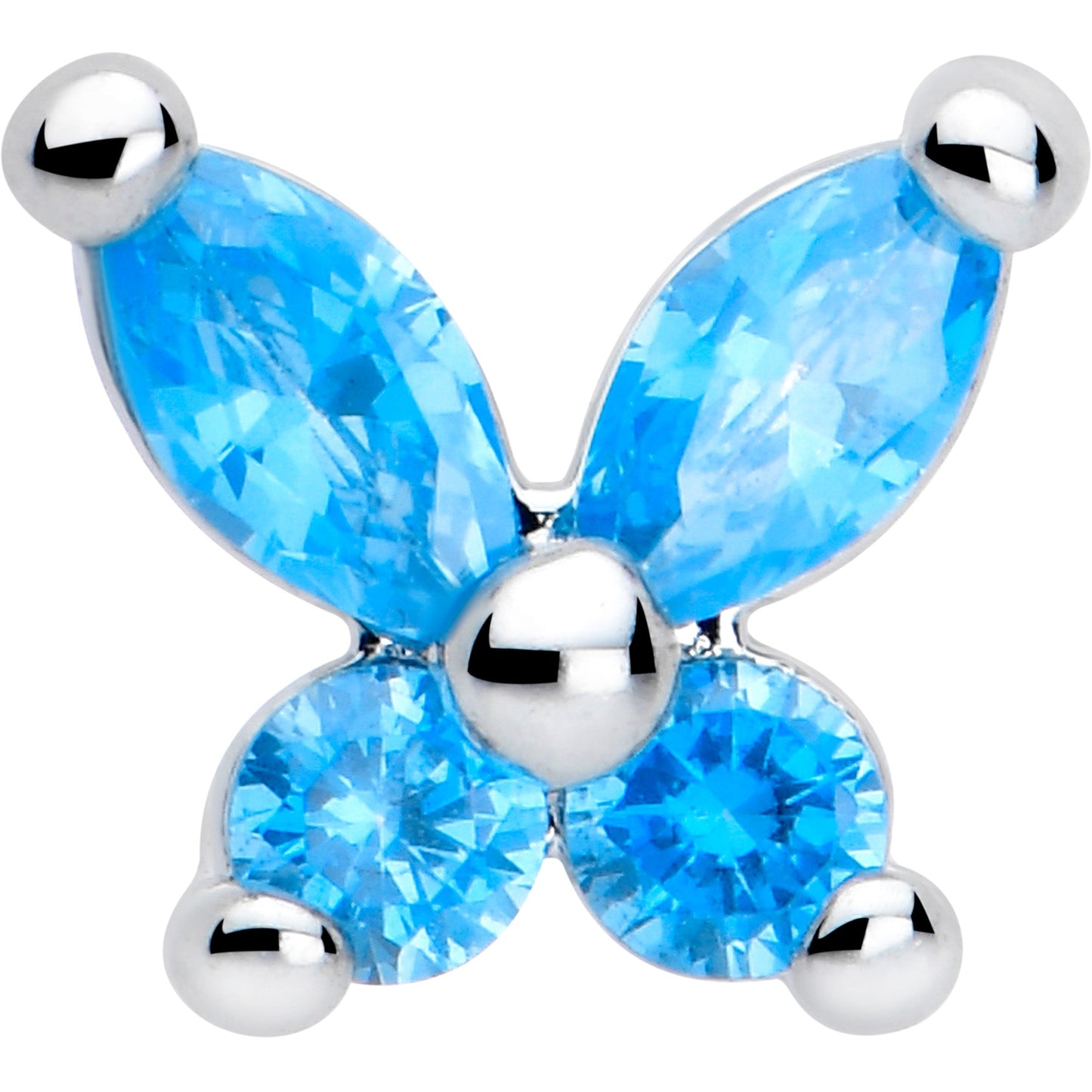 20G 7mm Blue CZ Gem Open Wing Butterfly L Shape Nose Ring