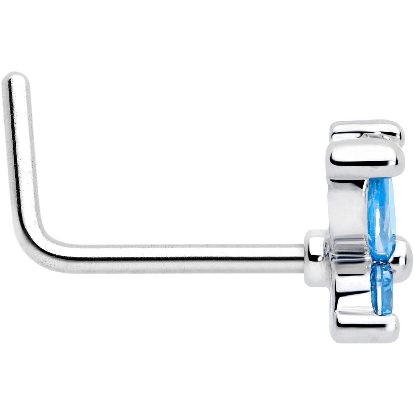 20G 7mm Blue CZ Gem Open Wing Butterfly L Shape Nose Ring