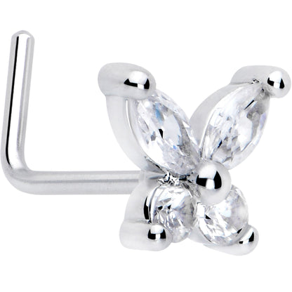 20G 7mm Clear CZ Gem Open Wing Butterfly L Shape Nose Ring