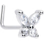 20G 7mm Clear CZ Gem Open Wing Butterfly L Shape Nose Ring