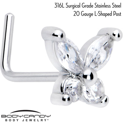 20G 7mm Clear CZ Gem Open Wing Butterfly L Shape Nose Ring