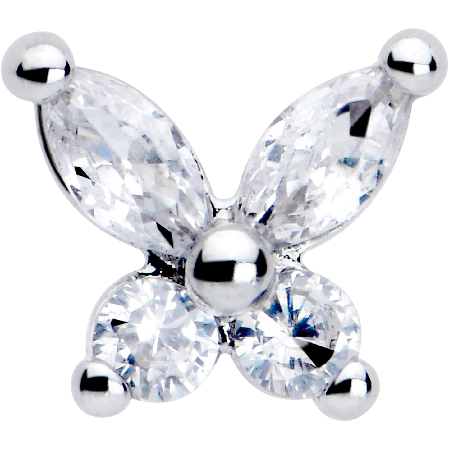 20G 7mm Clear CZ Gem Open Wing Butterfly L Shape Nose Ring