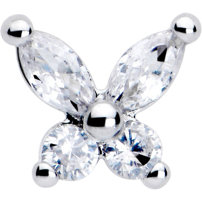 20G 7mm Clear CZ Gem Open Wing Butterfly L Shape Nose Ring