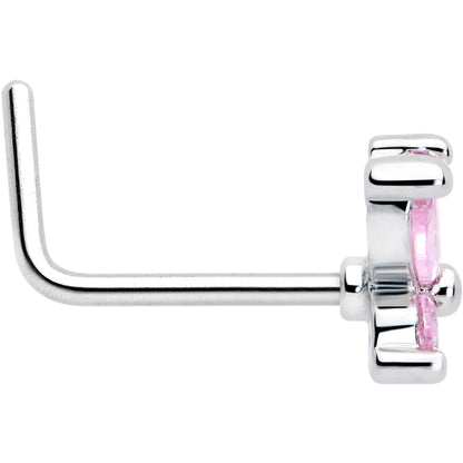 20G 7mm Pink CZ Gem Open Wing Butterfly L Shape Nose Ring