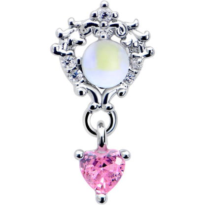 20G 7mm Pink CZ Gem Heart Mystique Dangle L Shape Nose Ring