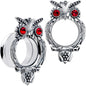 Red CZ Gem Wise Owl Screw Fit Tunnel Plug Set Available Sizes 6mm to 16mm