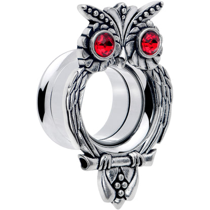 Red CZ Gem Wise Owl Screw Fit Tunnel Plug Set Available Sizes 6mm to 16mm