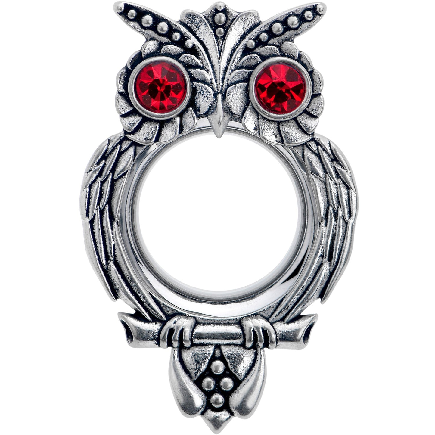 Red CZ Gem Wise Owl Screw Fit Tunnel Plug Set Available Sizes 6mm to 16mm
