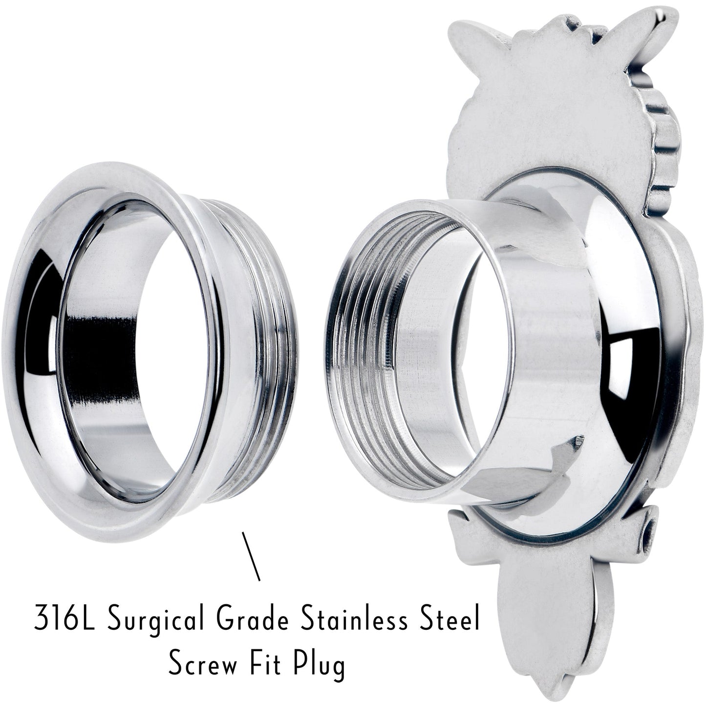 Red CZ Gem Wise Owl Screw Fit Tunnel Plug Set Available Sizes 6mm to 16mm