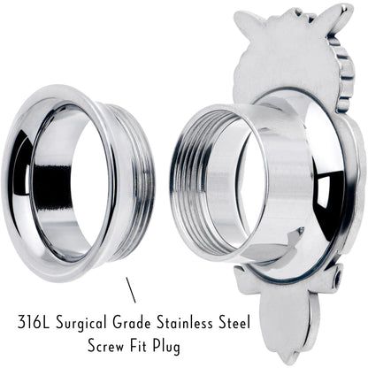 Red CZ Gem Wise Owl Screw Fit Tunnel Plug Set Available Sizes 6mm to 16mm