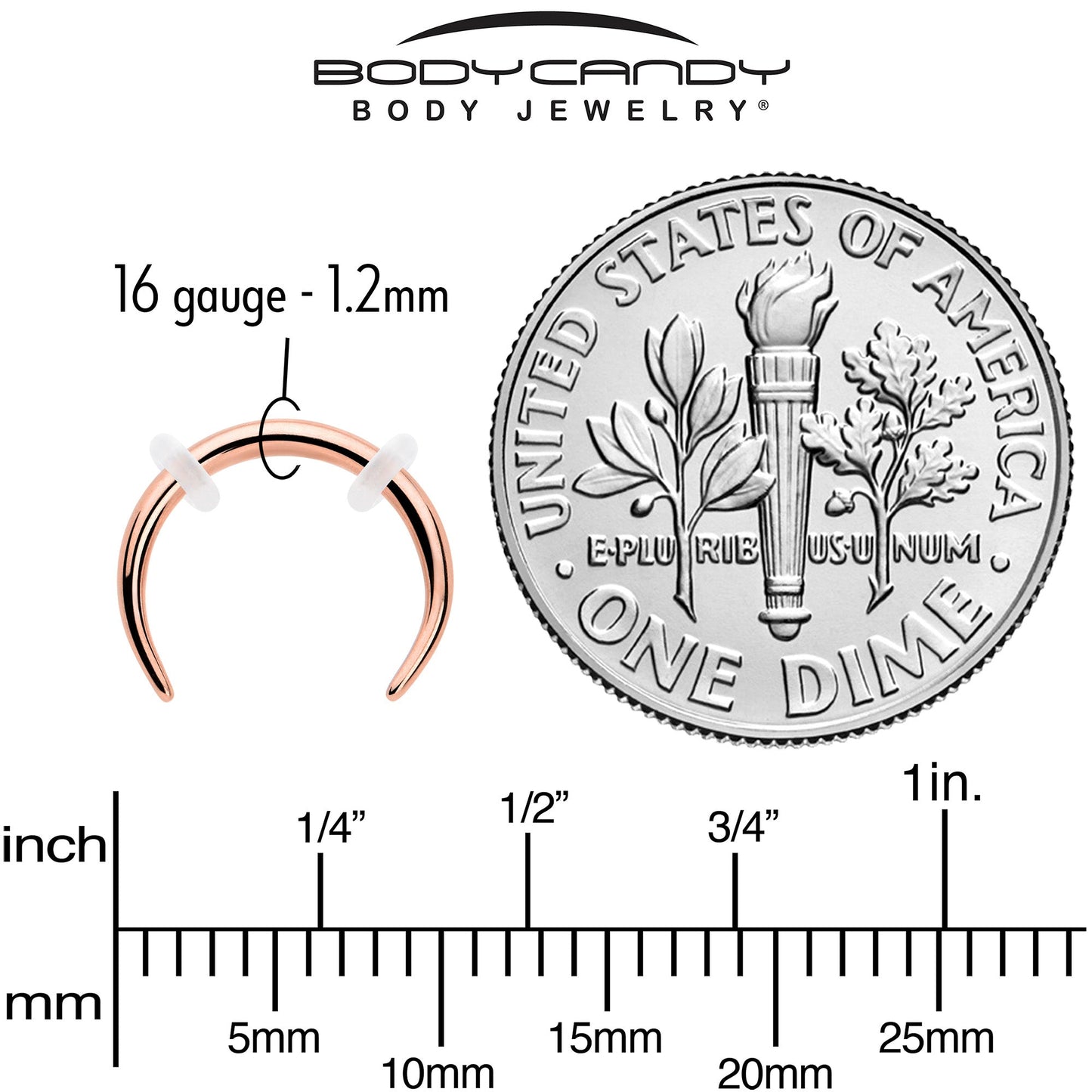 16G 5/16 Rose Gold Tone Pincher Crescent Taper