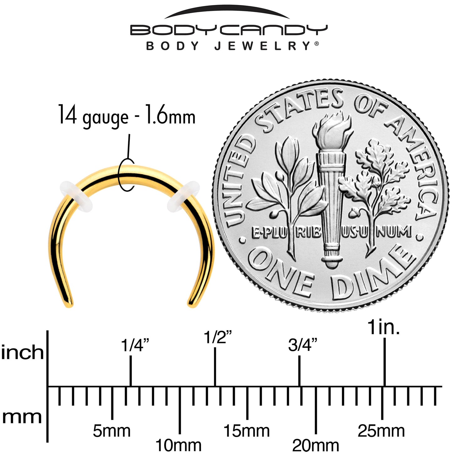 14G 3/8 Gold Tone Pincher Crescent Taper