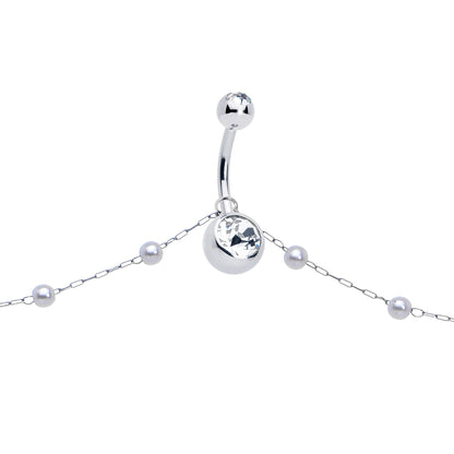Clear CZ Gem Innocent Glam Faux Pearl Belly Ring Belly Chain